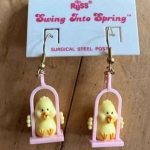 Russ Swing Into Spring Bird Earrings - Pink and Yellow
